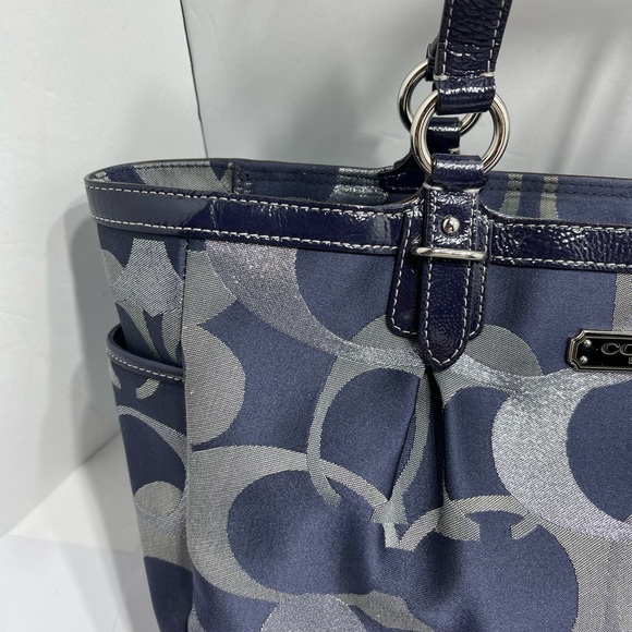 Coach Tote in Metallic Blue canvas. - Picture 3 of 11